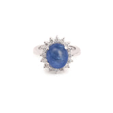 Cabochon Sapphire Diamonds 18 Carat White Gold Pompadour Ring